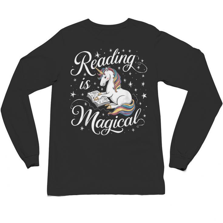 Reading Is Magical Unicorn Book Lover Fantasy Kids Unisex Long Sleeve T-Shirt