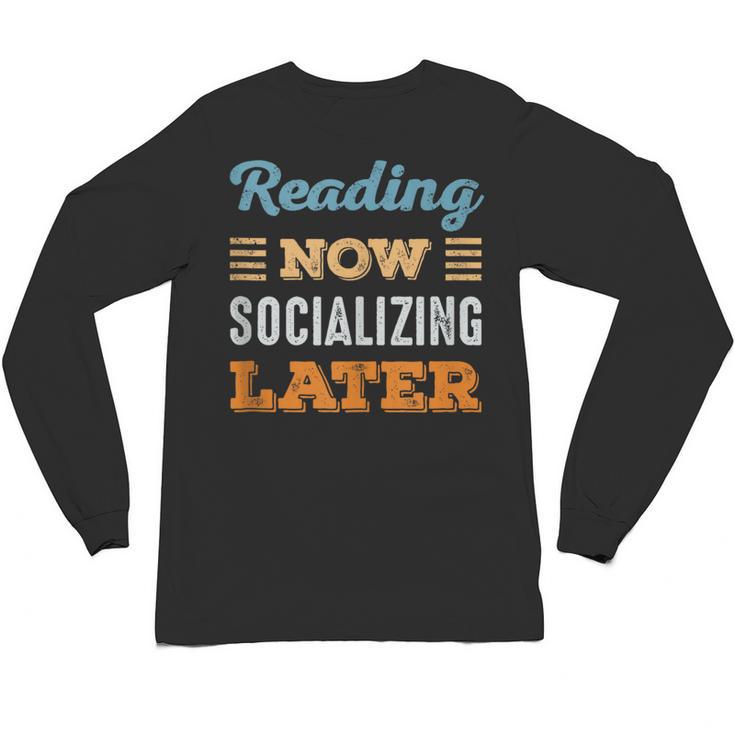 Reading Now Minimal Socializing Introvert Vintage Unisex Long Sleeve T-Shirt