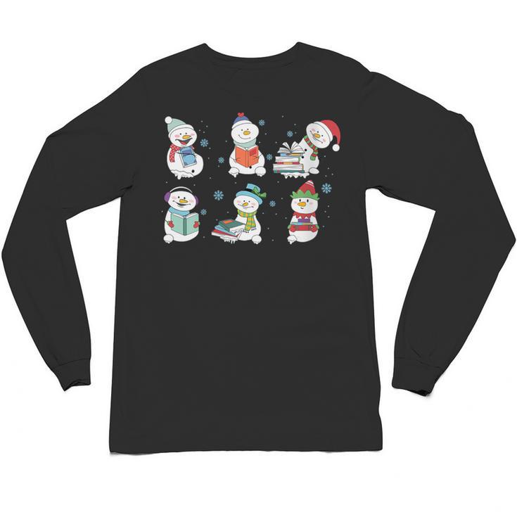Reading Snowman Christmas Book Lovers Bookworm Librarian Unisex Long Sleeve T-Shirt
