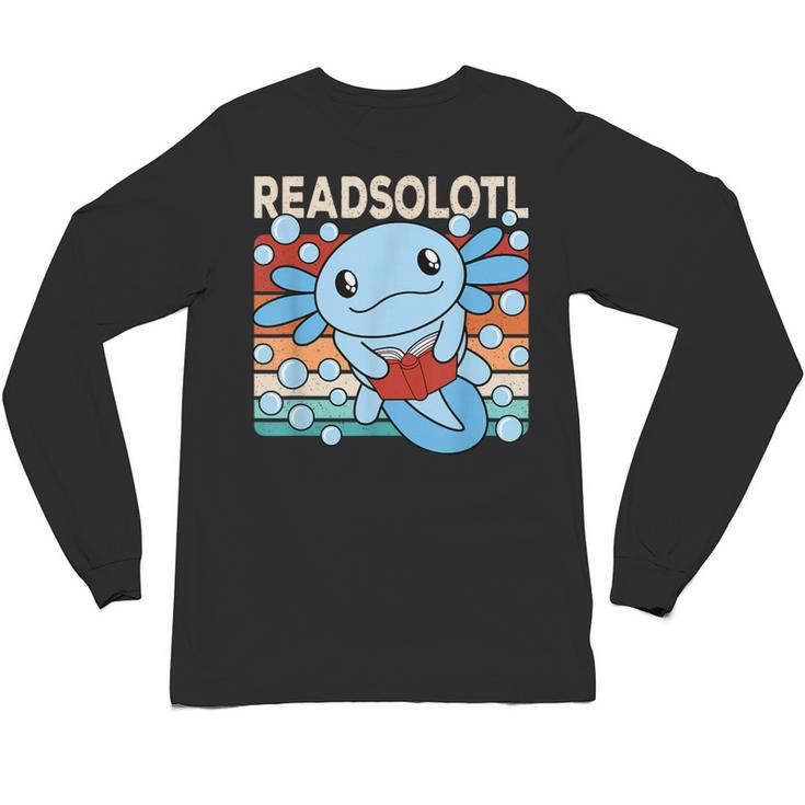 Readsolotl Blue Kawaii Axolotl Book Lover Reading Retro Unisex Long Sleeve T-Shirt