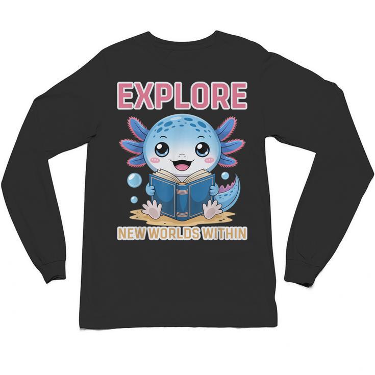 Readsolotl Kawaii Axolotl Book Lover Reading Unisex Long Sleeve T-Shirt