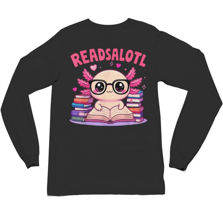 Readsolotl Pink Kawaii Axolotl Book Lover Reading Unisex Long Sleeve T-Shirt