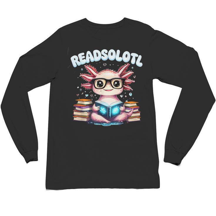 Readsolotl Pink Kawaii Axolotl Read Book Lover Reading Unisex Long Sleeve T-Shirt