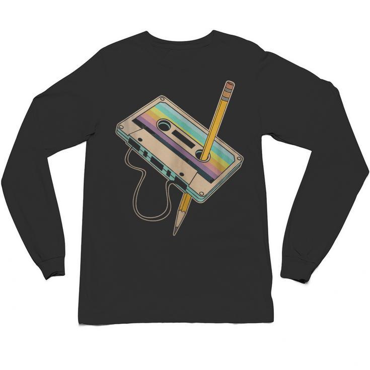 Retro Cassette And Pencil 80s 90s Nostalgia Music Lover Unisex Long Sleeve T-Shirt