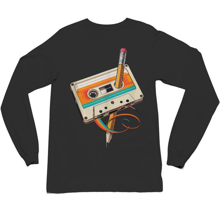 Retro Cassette Tape & Pencil Rewind Nostalgia Party 80s 90s Unisex Long Sleeve T-Shirt