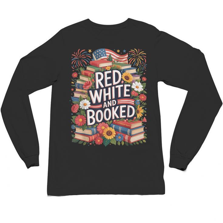 Retro Floral Red & Booked Library Reading 4th Of July Unisex Long Sleeve T-Shirt