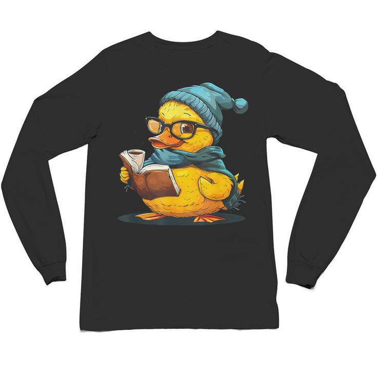 Rubber Duck Reading Book Rubber Duckie Reader Coffee Lover Unisex Long Sleeve T-Shirt