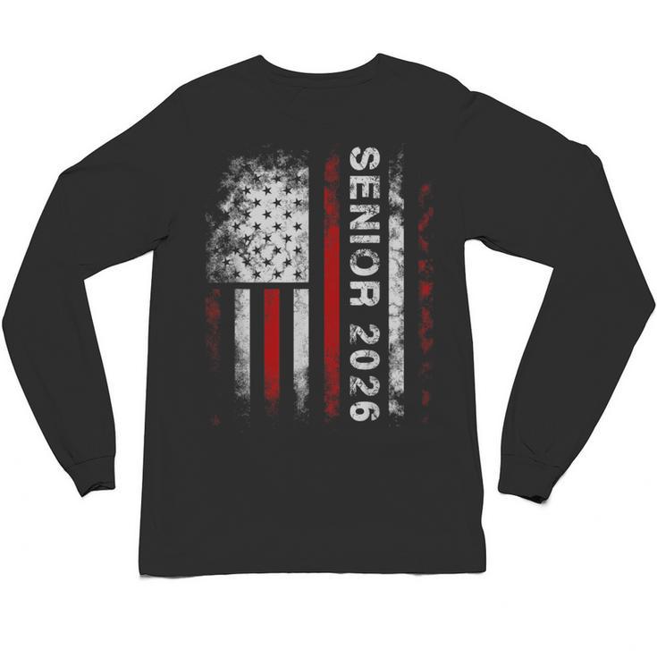 Senior 2026 American Flag Shirt USA Graduation Class Of 2026 Unisex Long Sleeve T-Shirt