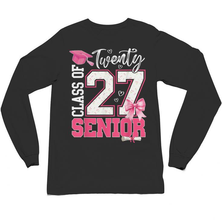 Senior 2027 Class Of 2027 Pink Coquette Bow Graduation Girl Unisex Long Sleeve T-Shirt