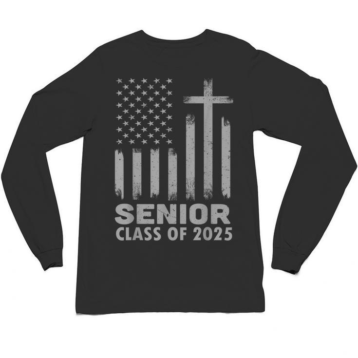 Senior Class Of 2025 USA Flag Cross Christian Graduation Unisex Long Sleeve T-Shirt
