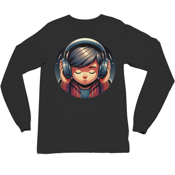 Serene Music Enthusiast With Headphones Introvert Cute Boy Unisex Long Sleeve T-Shirt