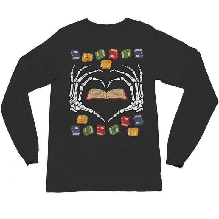 Skeleton Heart Read Reading Book Librarian Halloween Women Unisex Long Sleeve T-Shirt