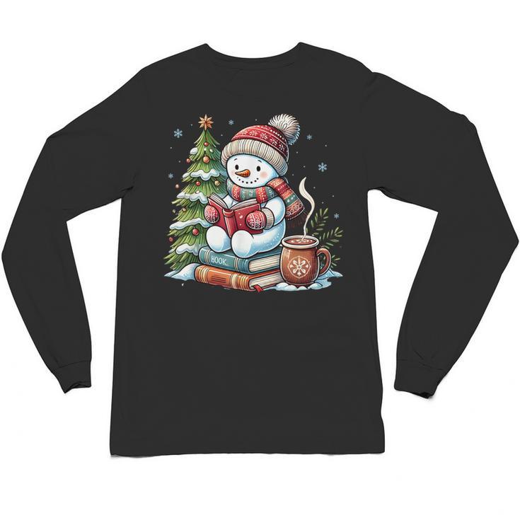 Snowman Reading Book Lovers Christmas Librarian Bookworm Unisex Long Sleeve T-Shirt
