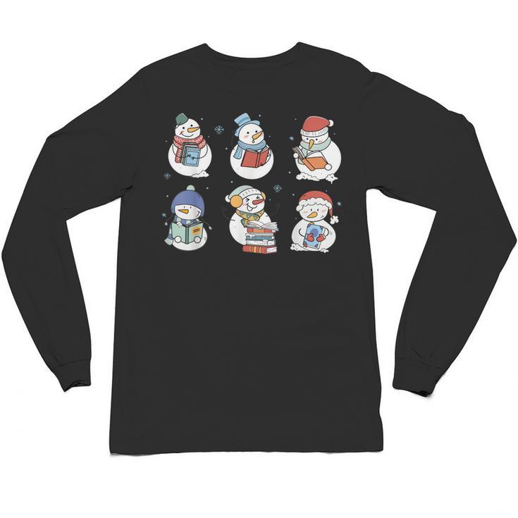 Snowman Reading Book Santa Christmas Bookish Teacher Unisex Long Sleeve T-Shirt