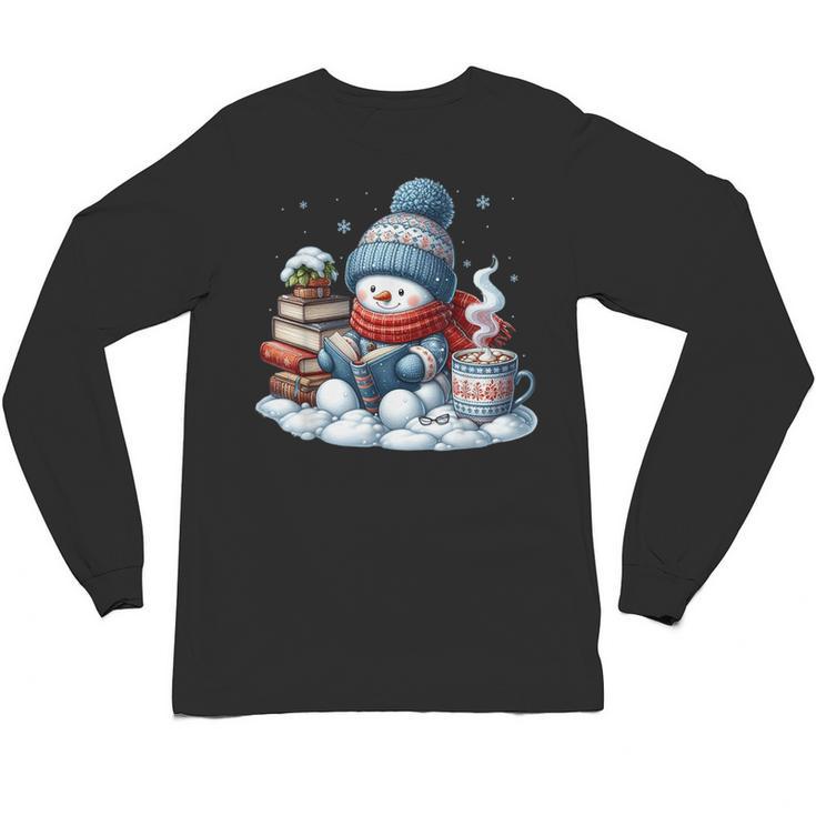 Snowman Reading Books Lovers Librarian Bookworm Christmas Unisex Long Sleeve T-Shirt