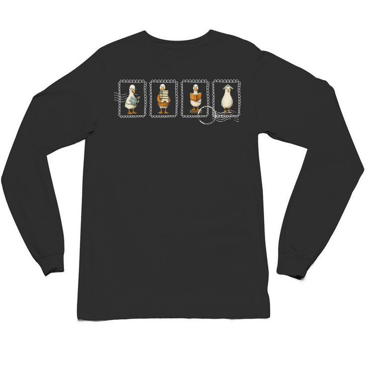 Stamp Silly Goose Reading Book Librarian Bookish Teacher Unisex Long Sleeve T-Shirt