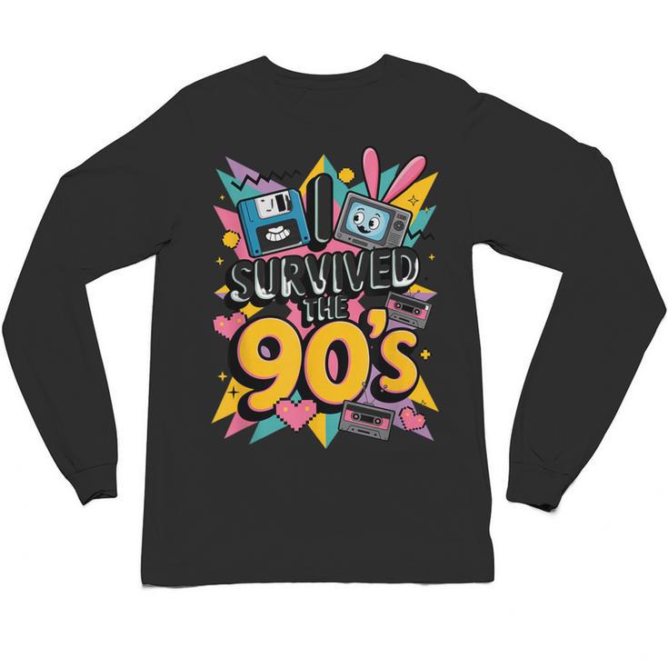 I Survived The 90s – Cute Retro Cartoon Nostalgia Unisex Long Sleeve T-Shirt