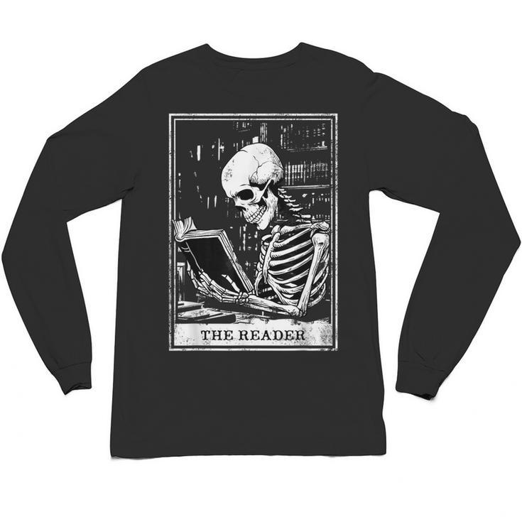 Tarot Card Shirt The Reader Tarot Skeleton Reading Book Unisex Long Sleeve T-Shirt