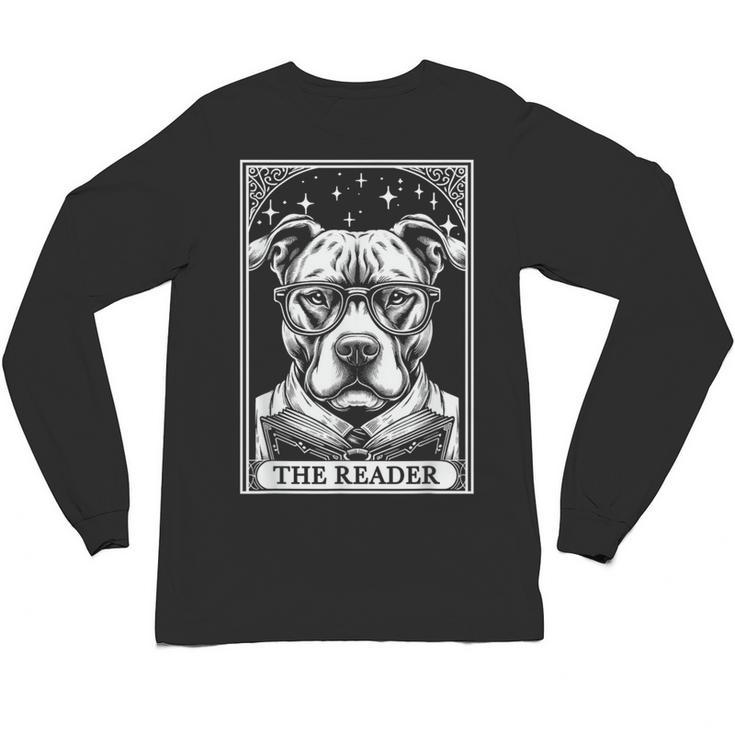 Tarot Card Vintage Pit Bull Pittie Dog Book Lover The Reader Unisex Long Sleeve T-Shirt