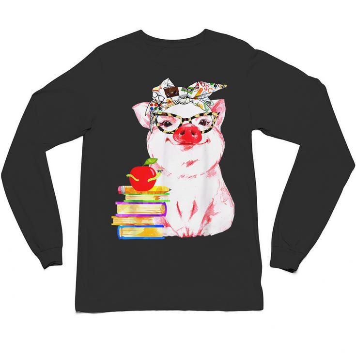 Teacher Pig Cute Farm Animal Book Lover School Student For Men Women Kids Unisex Long Sleeve T-Shirt