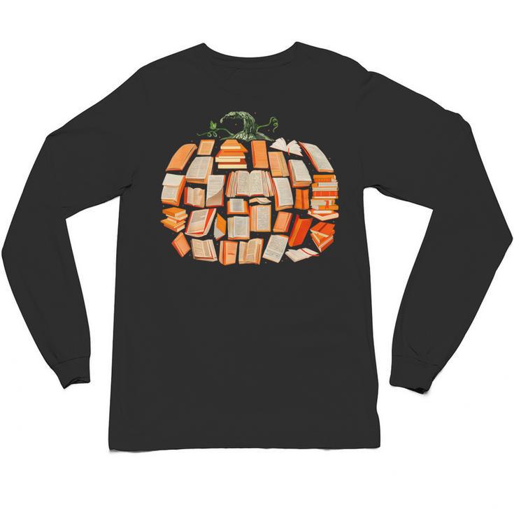 Thanksgiving Fall Books Pumpkins Vintage Library Teacher Kid Unisex Long Sleeve T-Shirt