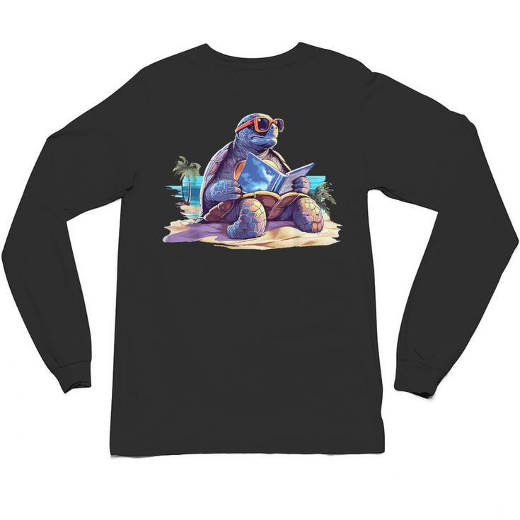 Turtle Wearing Sunglasses Reading A Book On The Beach Summer Unisex Long Sleeve T-Shirt