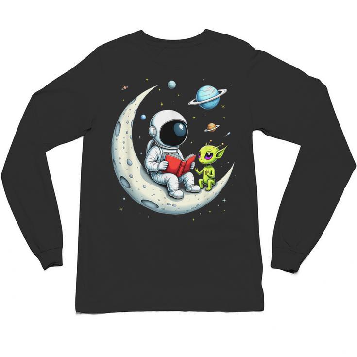 UFO Alien Astronaut Reading Book In Space Unisex Long Sleeve T-Shirt