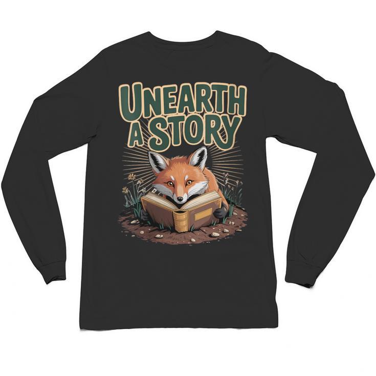 Unearth A Story Fox Reads a Book Unisex Long Sleeve T-Shirt
