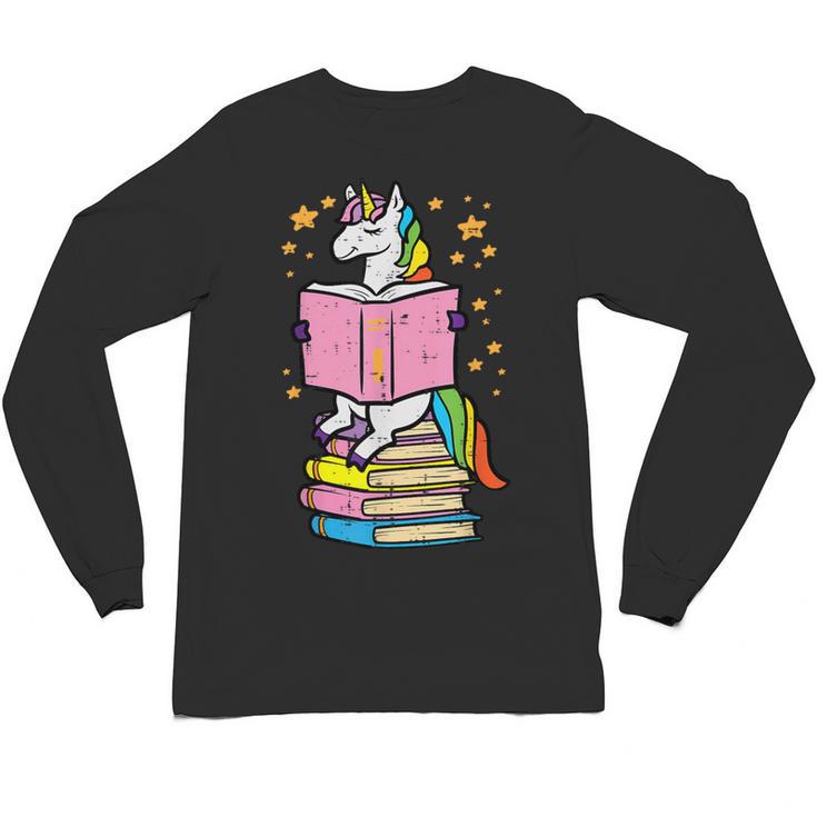 Unicorn Read Reading Book Librarian America Girls Women Unisex Long Sleeve T-Shirt