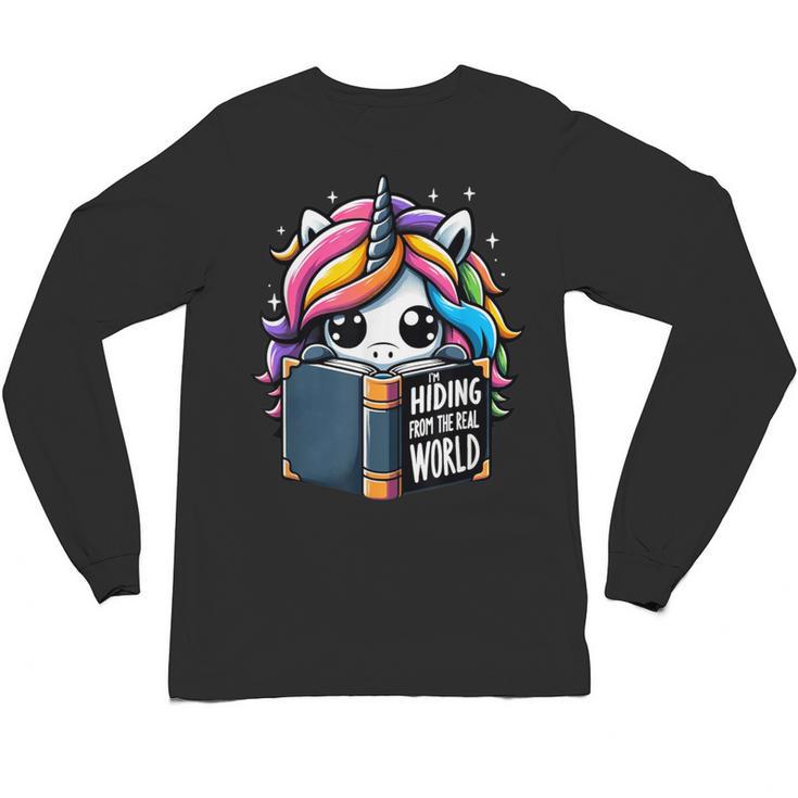 Unicorn Reading Book Reader Introvert Book Lover Humor Unisex Long Sleeve T-Shirt