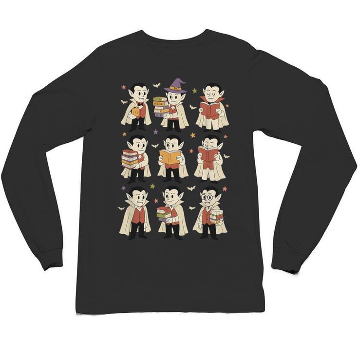 Vampire Reading Books Halloween Cute Teens Kids Unisex Long Sleeve T-Shirt