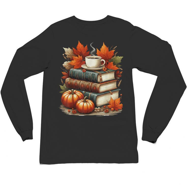 Vintage Autumn Books Coffee Pumpkin Fall Reading Unisex Long Sleeve T-Shirt