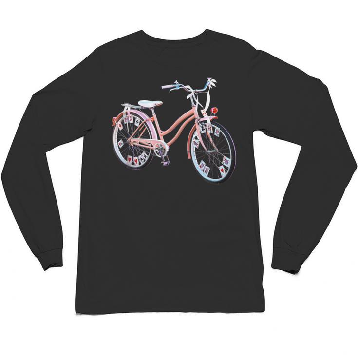 Vintage Bicycle With Playing Cards Nostalgia Unisex Long Sleeve T-Shirt