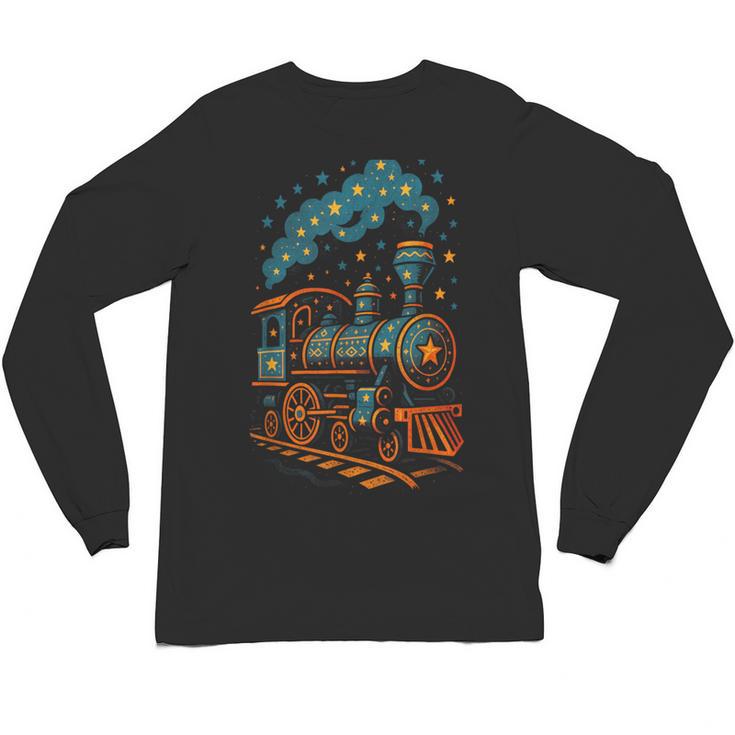 Vintage Locomotive Nostalgia Railroad Stars Unisex Long Sleeve T-Shirt