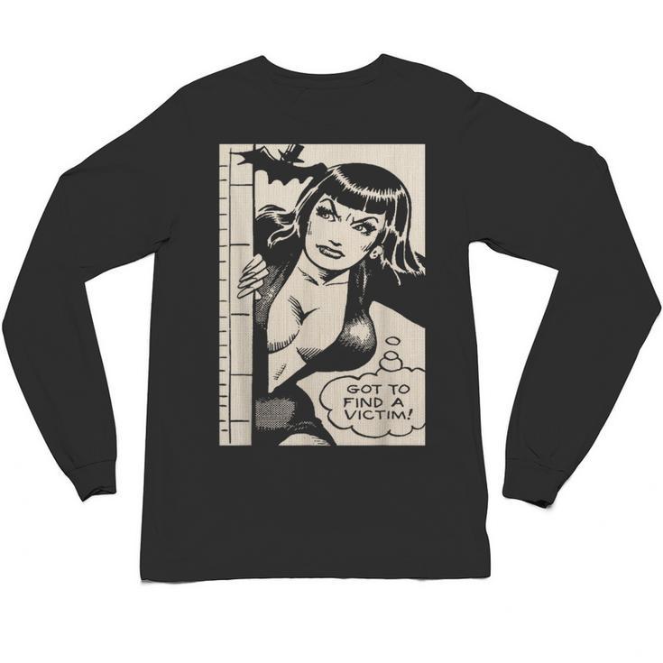 Vintage Vampire Bat Vampire Pin Up Girl Horror Comic Book Unisex Long Sleeve T-Shirt