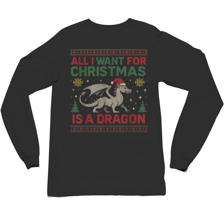 All I Want For Christmas Is A Dragon & Books Ugly Sweater Unisex Long Sleeve T-Shirt