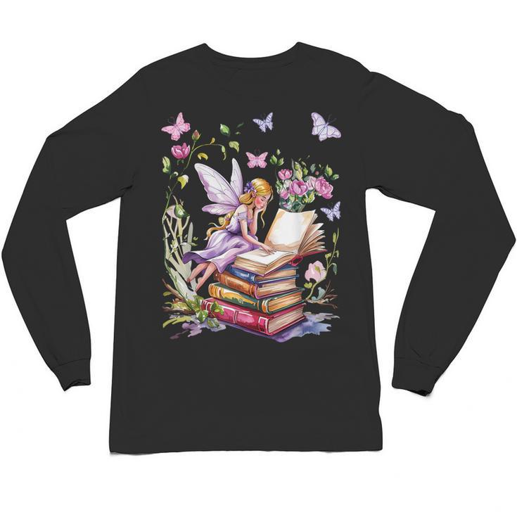 Watercolor Butterfly Fairy Read Book Library Fantasy Novel Unisex Long Sleeve T-Shirt