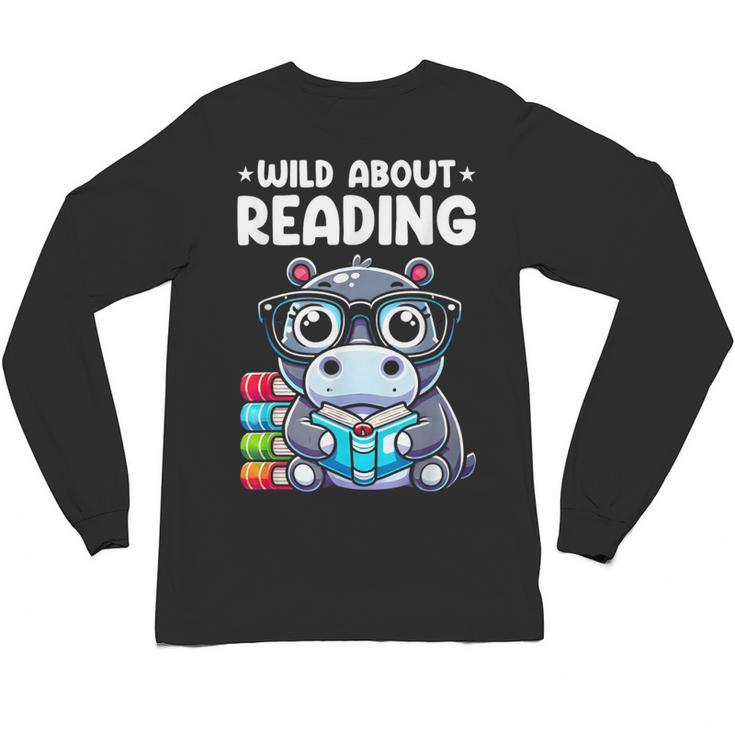 Wild About Reading Book Lover Hippo Unisex Long Sleeve T-Shirt