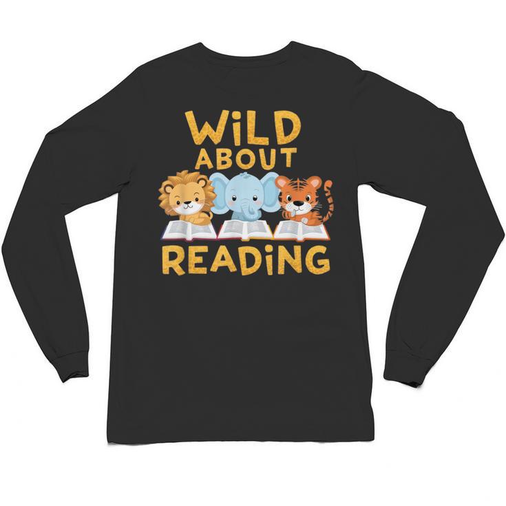 Wild About Reading Cute Animal Book Lover Kids Unisex Long Sleeve T-Shirt