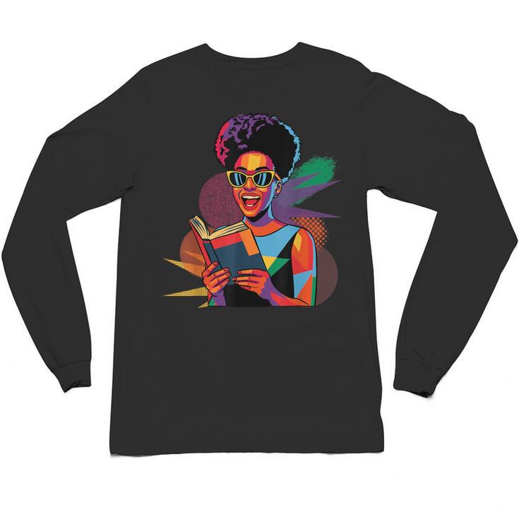Woman Reading Book Lover Geometric Girl Afro History Unisex Long Sleeve T-Shirt