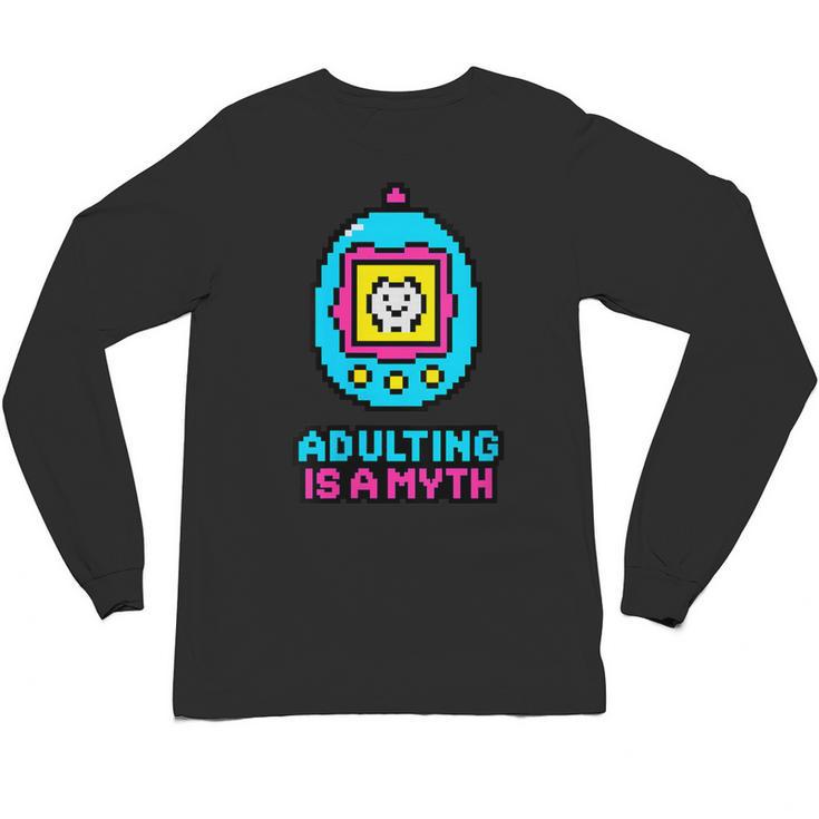 Women's Adulting Is A Myth Retro Pixel Pet Nostalgia Millennials Unisex Long Sleeve T-Shirt