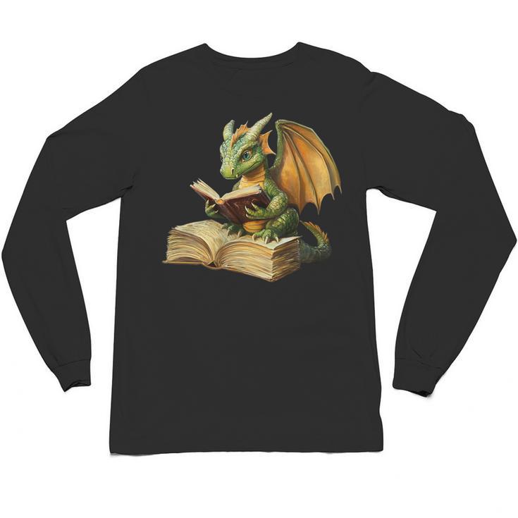 Women's Dragon Bookworm Reading Book Graphic Unisex Long Sleeve T-Shirt
