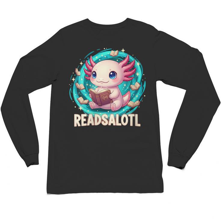 Women's Readsolotl Kawaii Axolotl Reading Book Lover Unisex Long Sleeve T-Shirt