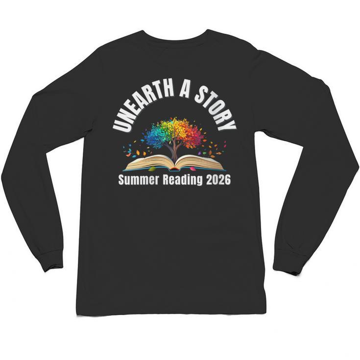 Women's Unearth a Story 2026 Summer Reading Program Tree Book Unisex Long Sleeve T-Shirt