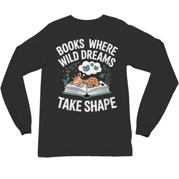 Women's Wild Dreams Reading Giraffe Book Reader Zoo Animals Kids Unisex Long Sleeve T-Shirt