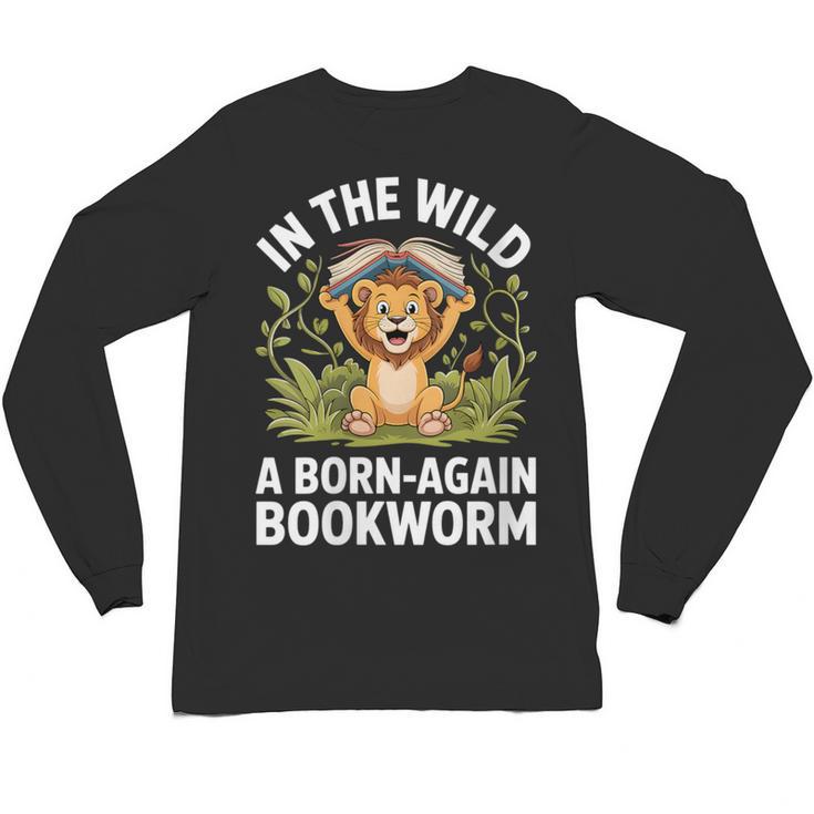 Women's Wild About Reading Book Reader Lion Zoo Animals Kids Unisex Long Sleeve T-Shirt