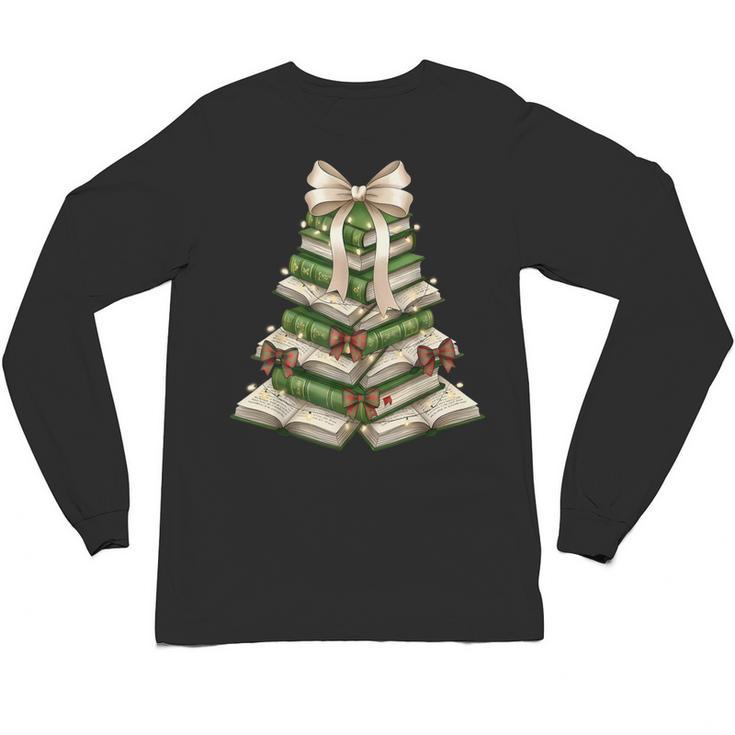 Xmas Tree Books Merry Christmas Coquette Bow Teacher Holiday Unisex Long Sleeve T-Shirt
