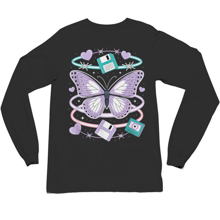 Y2K Butterfly Floppy Disk Art Digital Nostalgia Unisex Long Sleeve T-Shirt