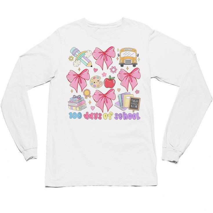 100 Days Of School Coquette Bow School Bus Pencil Books Unisex Long Sleeve T-Shirt