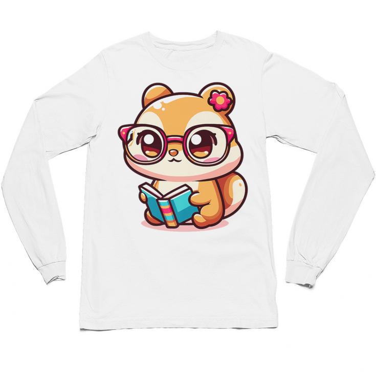 Adorable Book Lover Chipmunk With Reading Glasses Cute Premium Unisex Long Sleeve T-Shirt